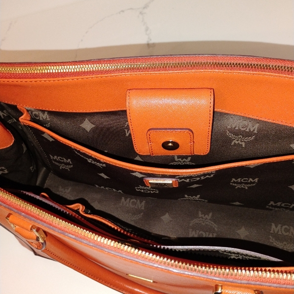 EUC MCM Modern Briefcase/Laptop Bag - Orange Saffiano Leather - Picture 7 of 16